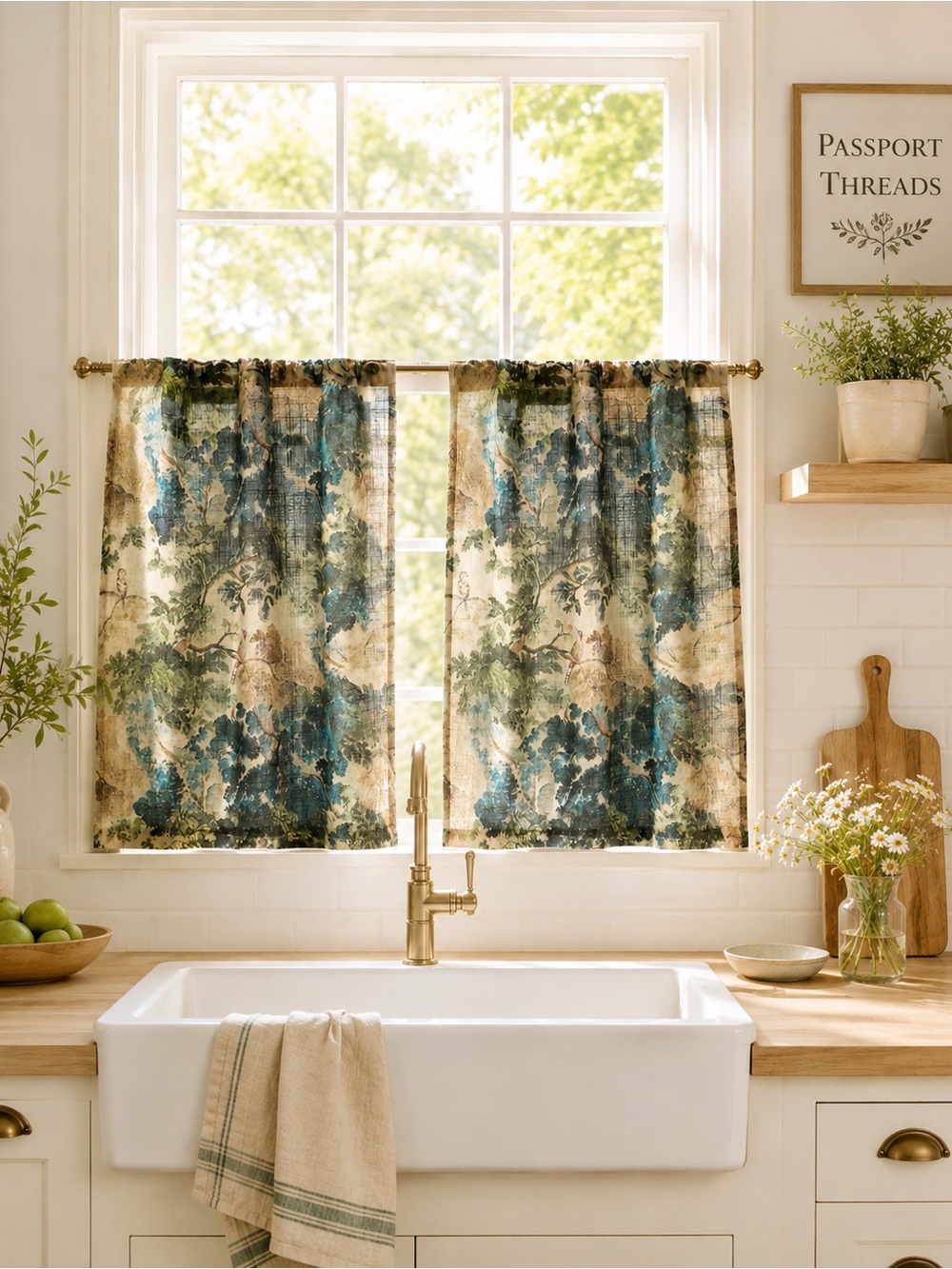 Anthropologie Judarn Printed Cotton Café Curtains, Set of 2 25”x36”